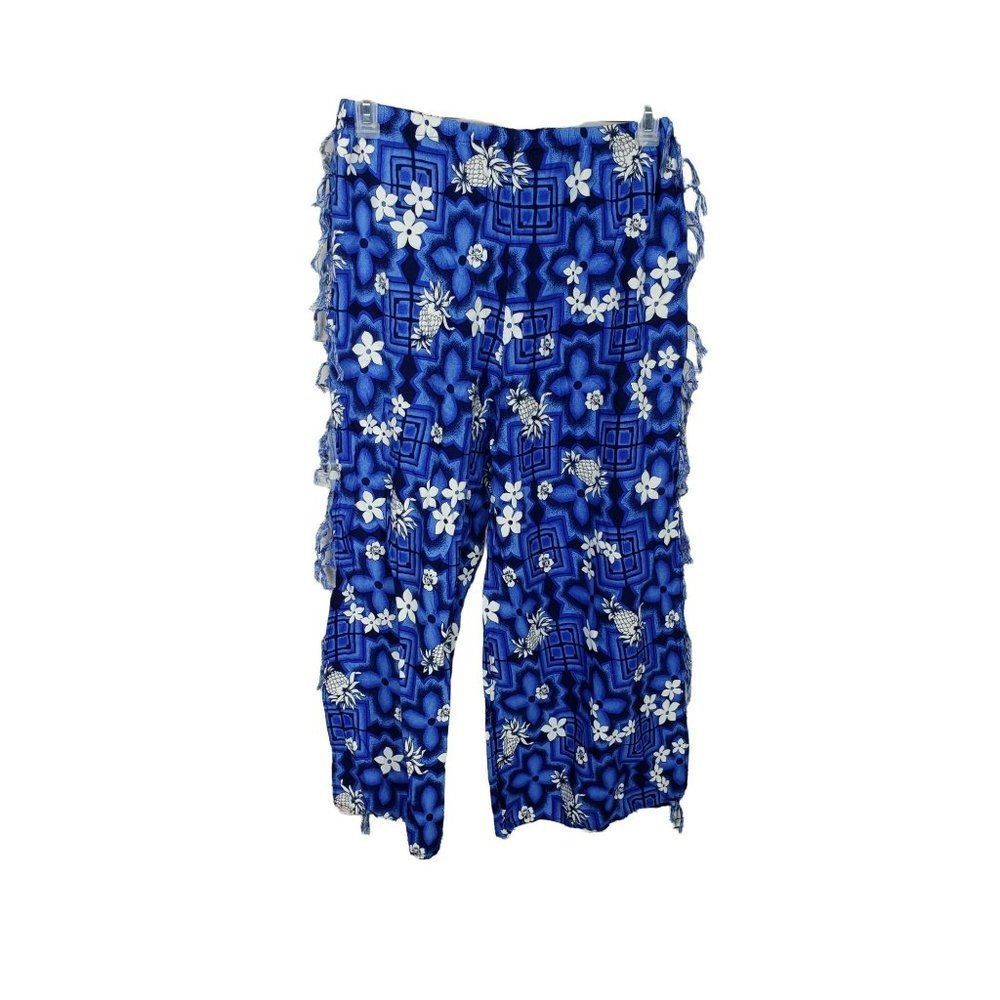 Blue Hawaiian Fringed Split‎ Side Palazoo Pants And Wrap Scarf